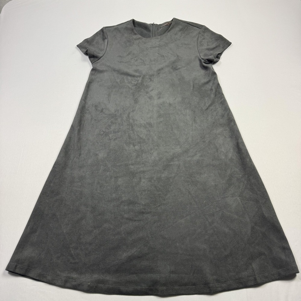 J. McLaughlin Dress Womens Small Gray Short Sleeve Faux Suede A-Line Classic